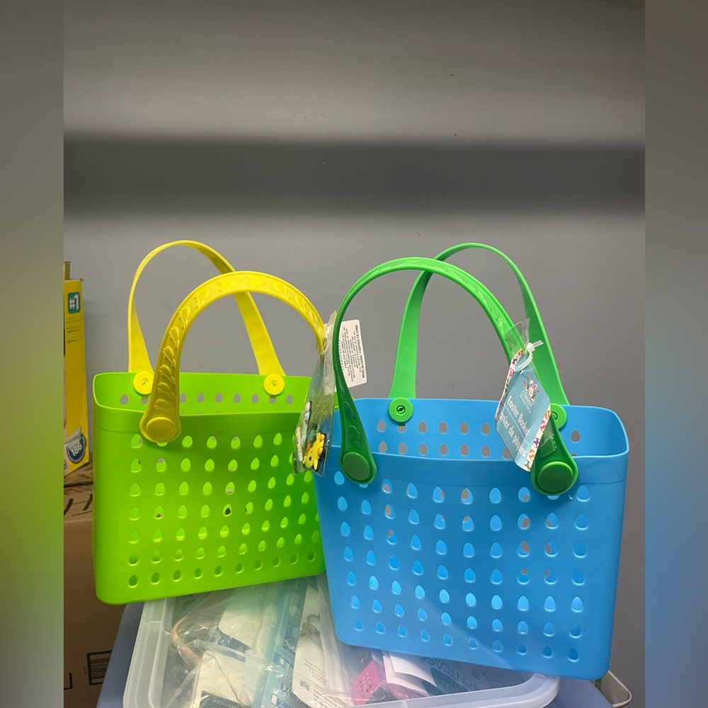 Viral Dollar Tree Easter Baskets Perforated Tote Basket with Charms Set